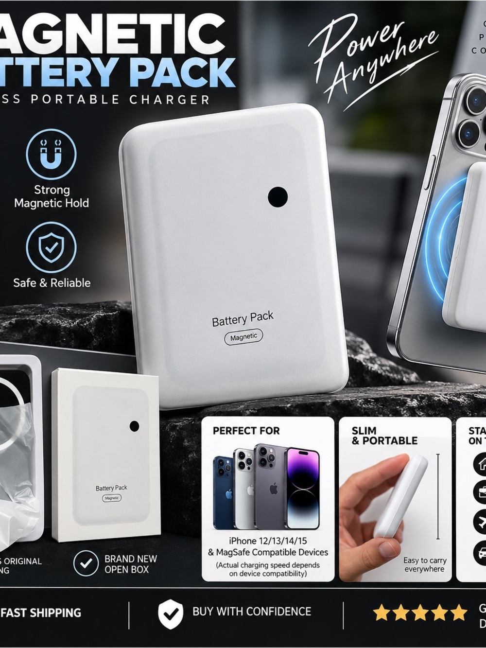 5000mAh Magnetic Wireless Battery Pack Portable Charger Power Bank for iPhone